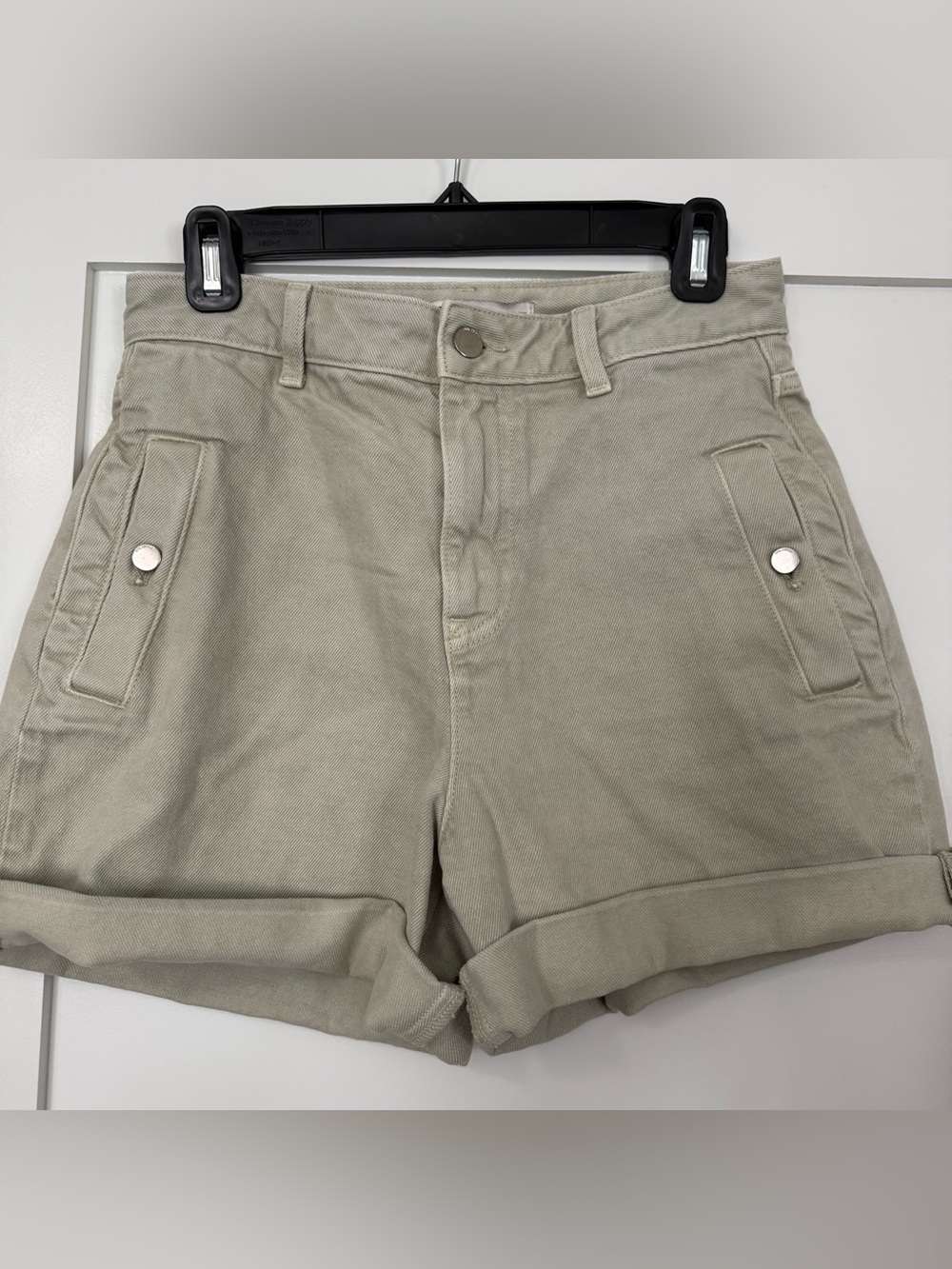 Zara Rolled Hem Utility Shorts in Light Olive Green
